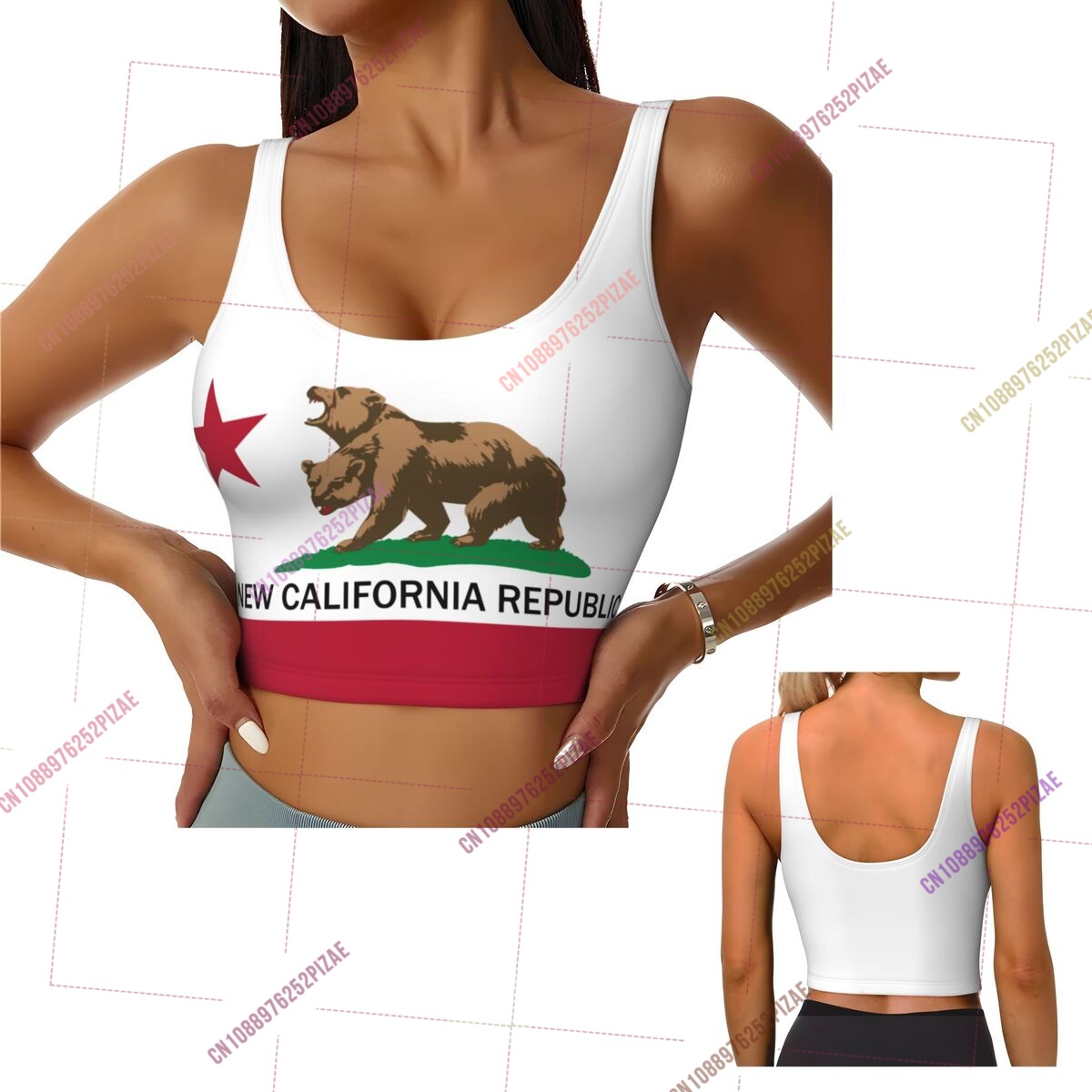 Yoga Fitness California - 2026 Kaliforniya Bayrağı Kadın Spor Sutyeni